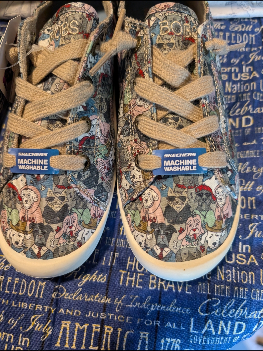 BOBS by Skechers Floral & Cat Print Slip-On Sneakers - Green/Tan - Picture 8 of 8